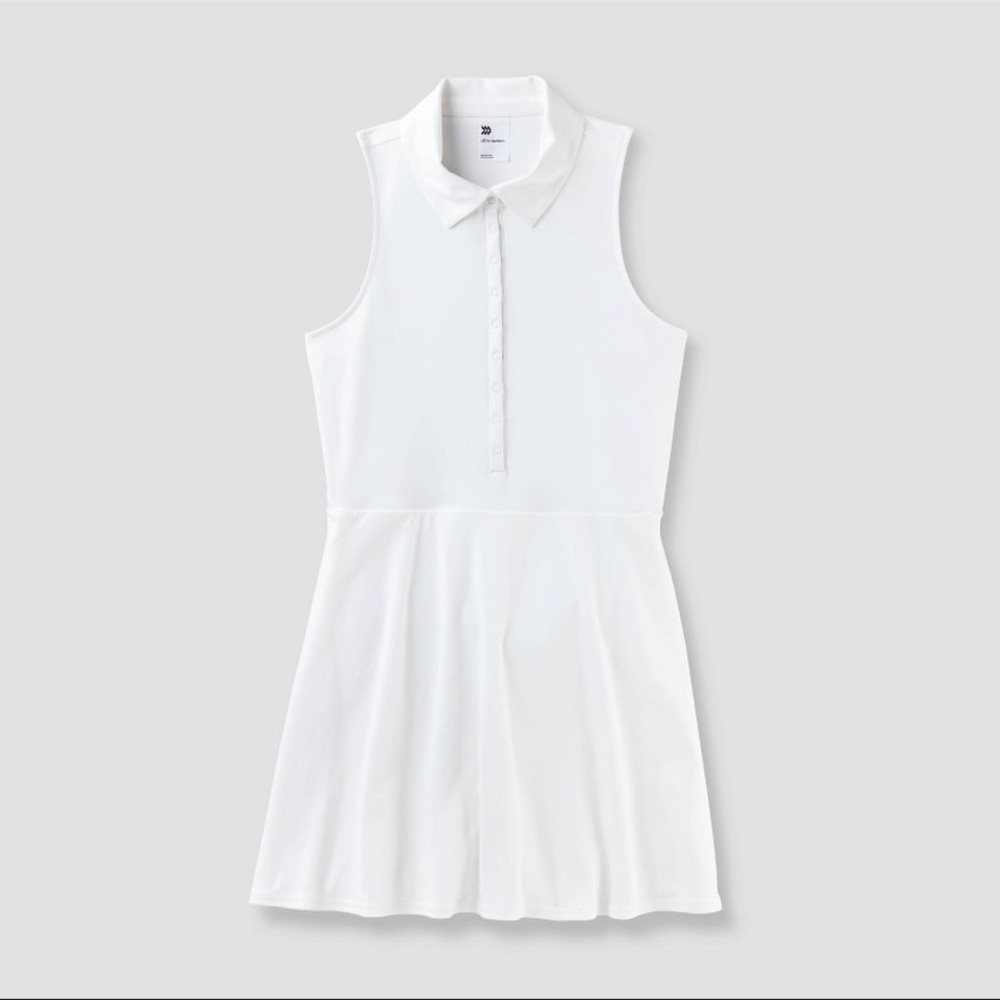 White Sleeveless Polo Active Dress